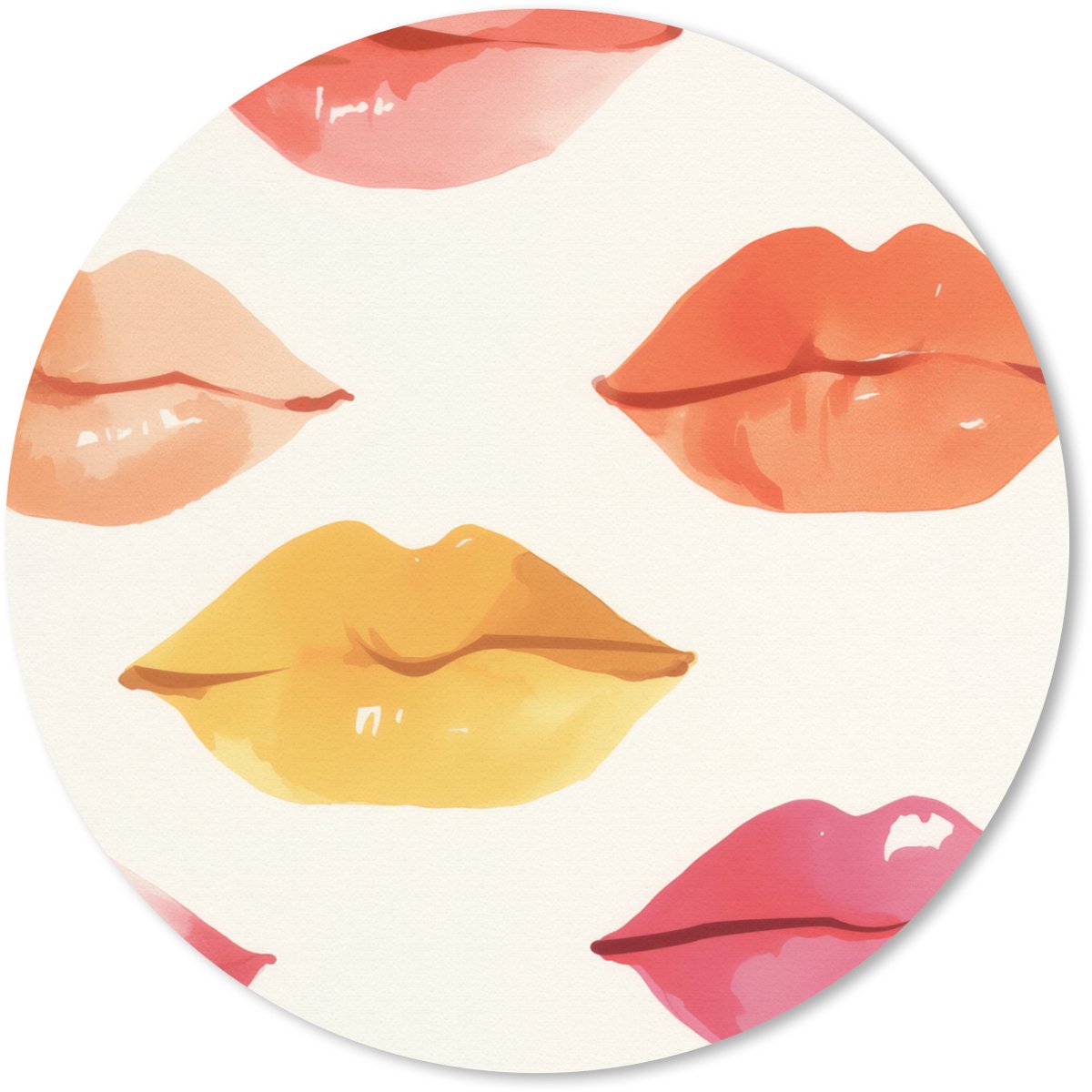 Muismat rond 20x20 cm - Mousepad Lippen - Kleurrijk - Glanzend - Ronde muismatten