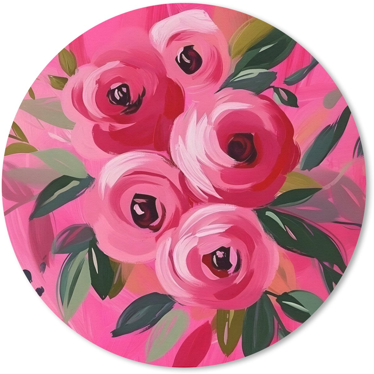 Muismat rond 20x20 cm - Mousepad Bloemen - Verf - Roze - Ronde muismatten