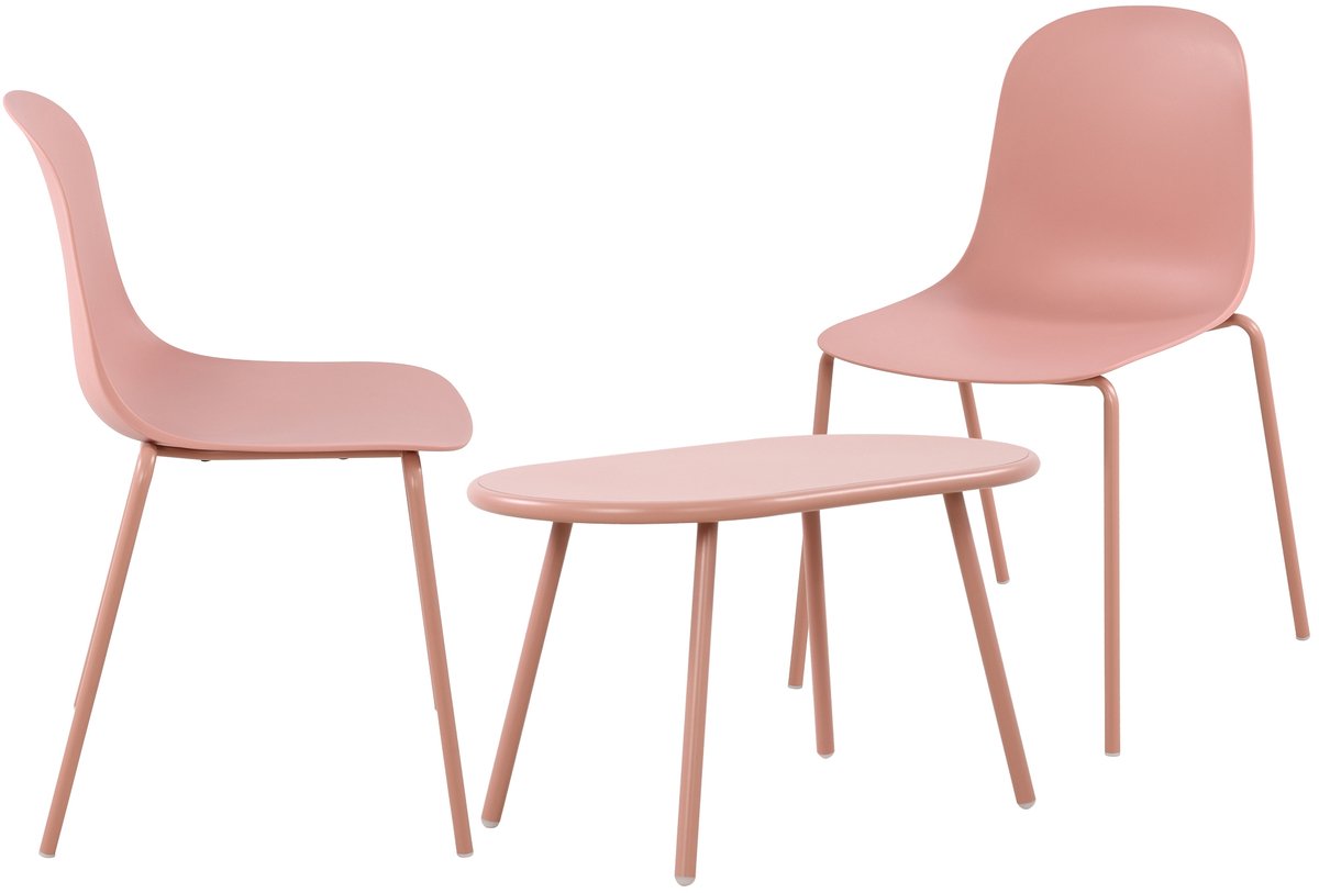 CLP Veldin tuinset - voor de tuin - loungeset - Set van tafel Berea en 2 x stoel Hardin - UV-bestendig - Tuinmeubelen - roze