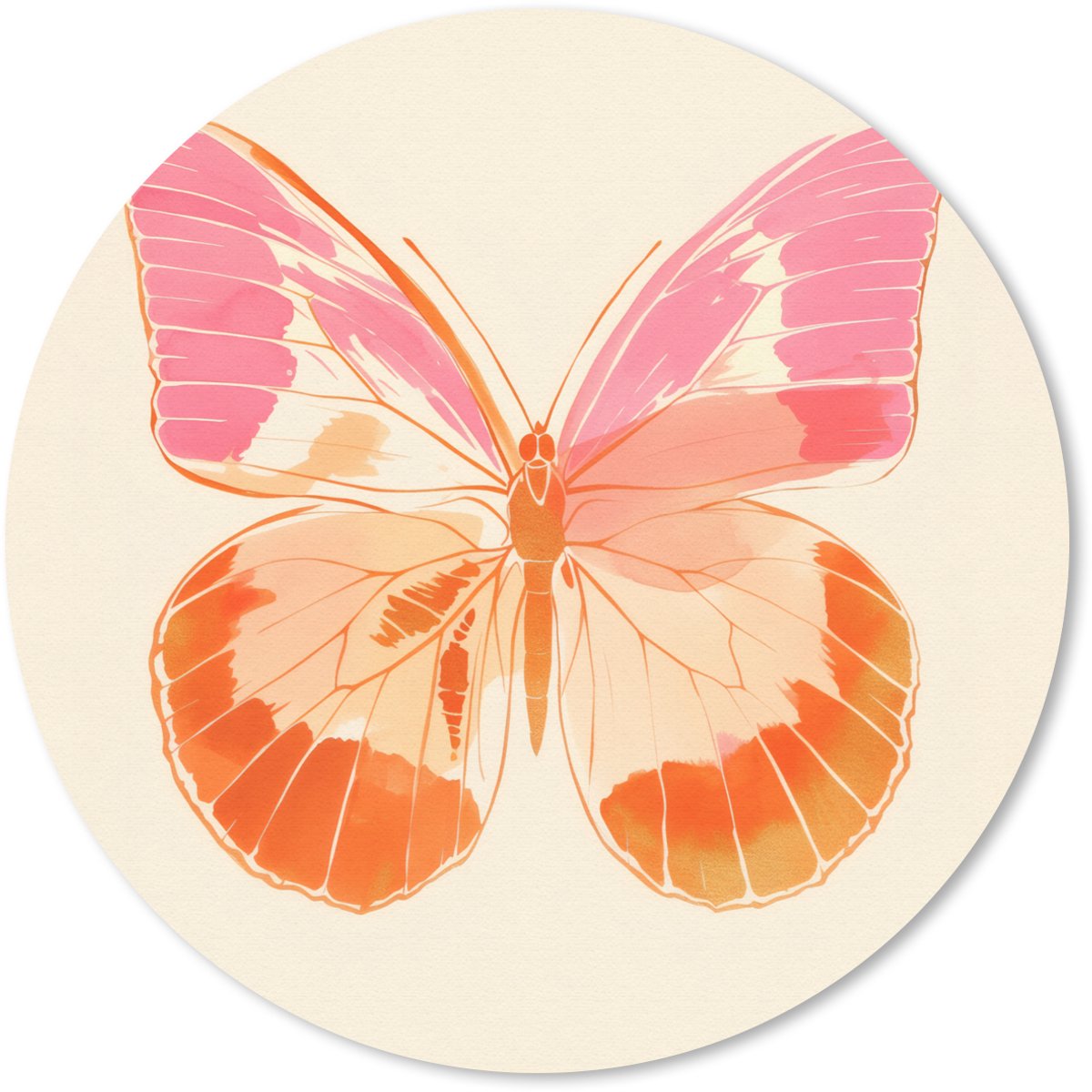 Muismat rond 30x30 cm - Mousepad Oranje - Vlinder - Minimalistisch - Ronde muismatten