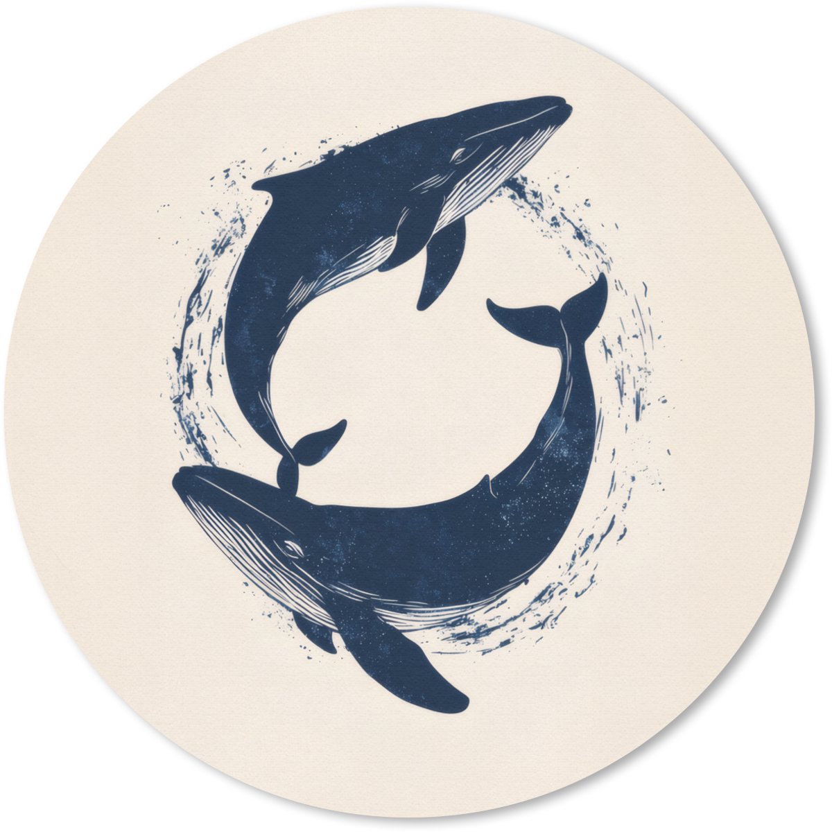 Muismat rond 40x40 cm - Mousepad Walvissen - Spetters - Cirkel - Donkerblauw - Ronde muismatten