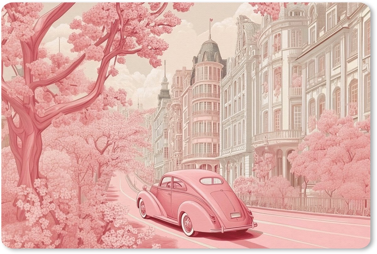 Muismat 27x18 cm - Mousepad City - Car - Pink - Muismatten