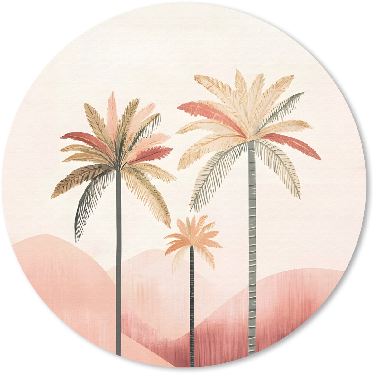 Muismat rond 20x20 cm - Mousepad Palmbomen - Heuvels - Minimalistisch - Zachtroze - Ronde muismatten