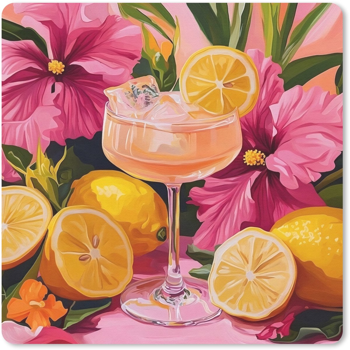 Muismat 20x20 cm - Mousepad Drink - Bloemen - Yellow - Muismatten