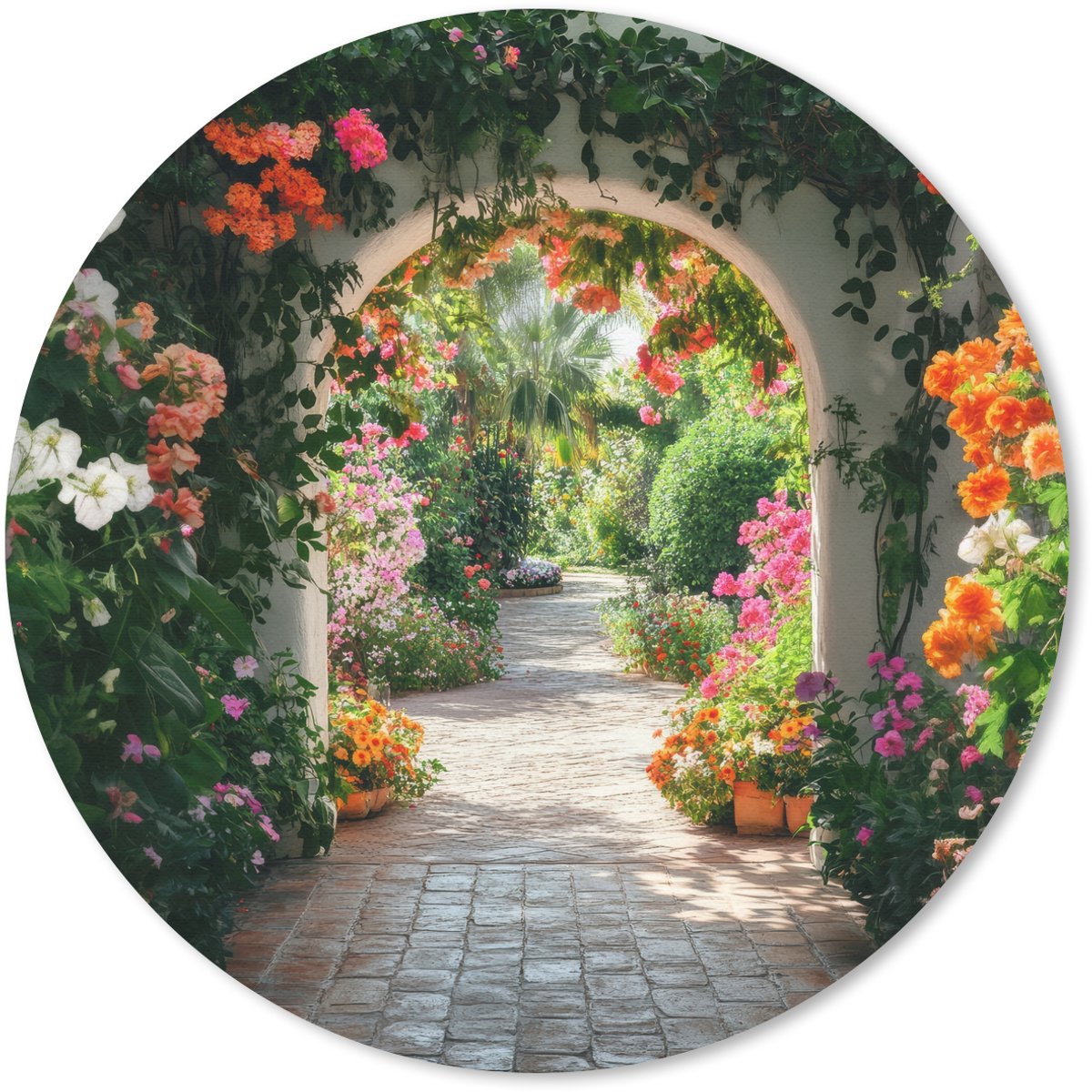 Muismat rond 30x30 cm - Mousepad Doorkijk - Bloemen - Natuur - Bloementuin - Ronde muismatten