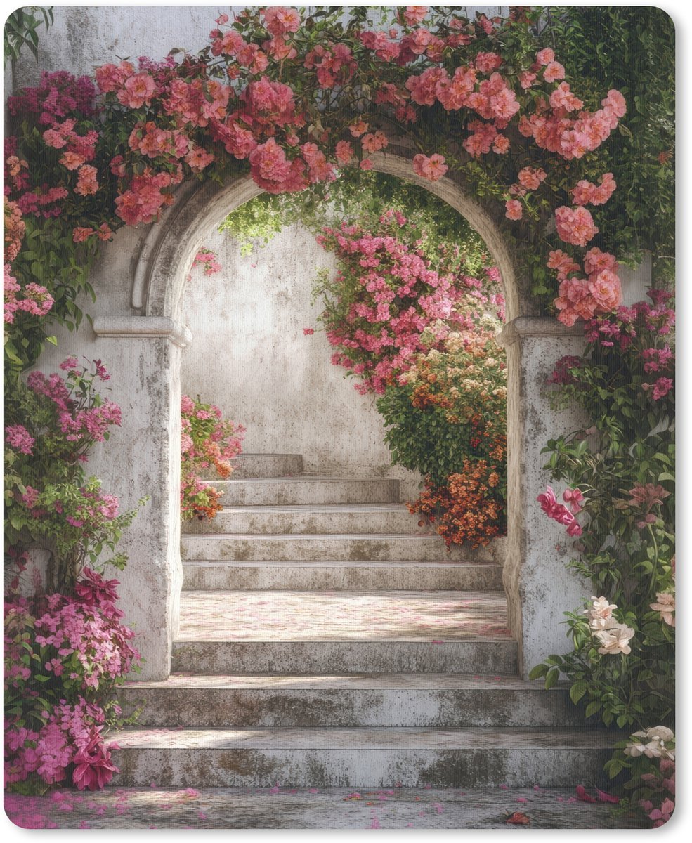 Muismat 19x23 cm - Mousepad Doorkijk - Rozen - Vintage - Poort - Muismatten