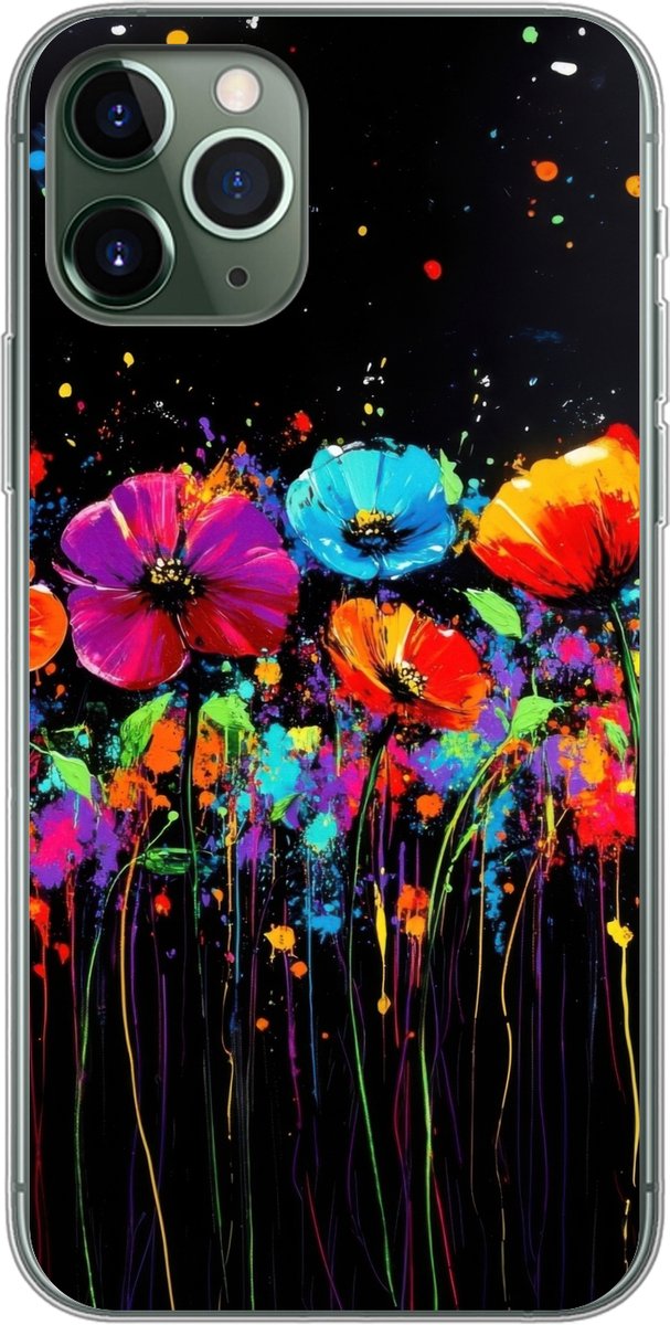 Telefoonhoesje Geschikt voor iPhone 11 Pro hoesje - Bloemen - Kleurrijk - Spetters - Siliconen Telefoonhoesje Telefoonhoesje