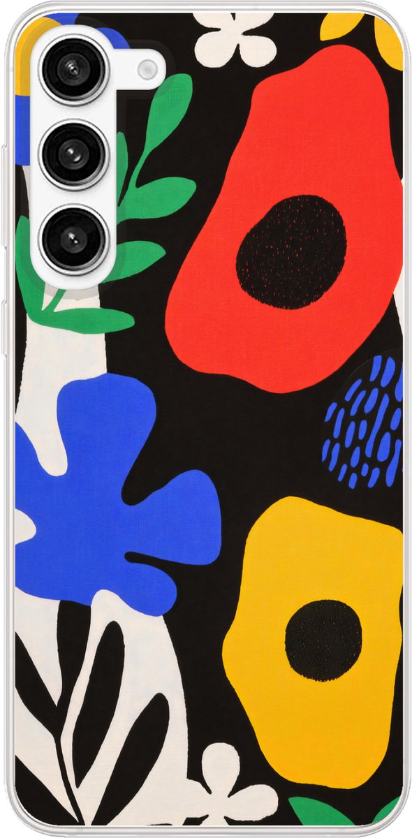 Telefoonhoesje Geschikt voor Samsung Galaxy S23 Plus hoesje - Bloemen - Bladeren - Abstract - Zwart - Siliconen Telefoonhoesje Telefoonhoesje