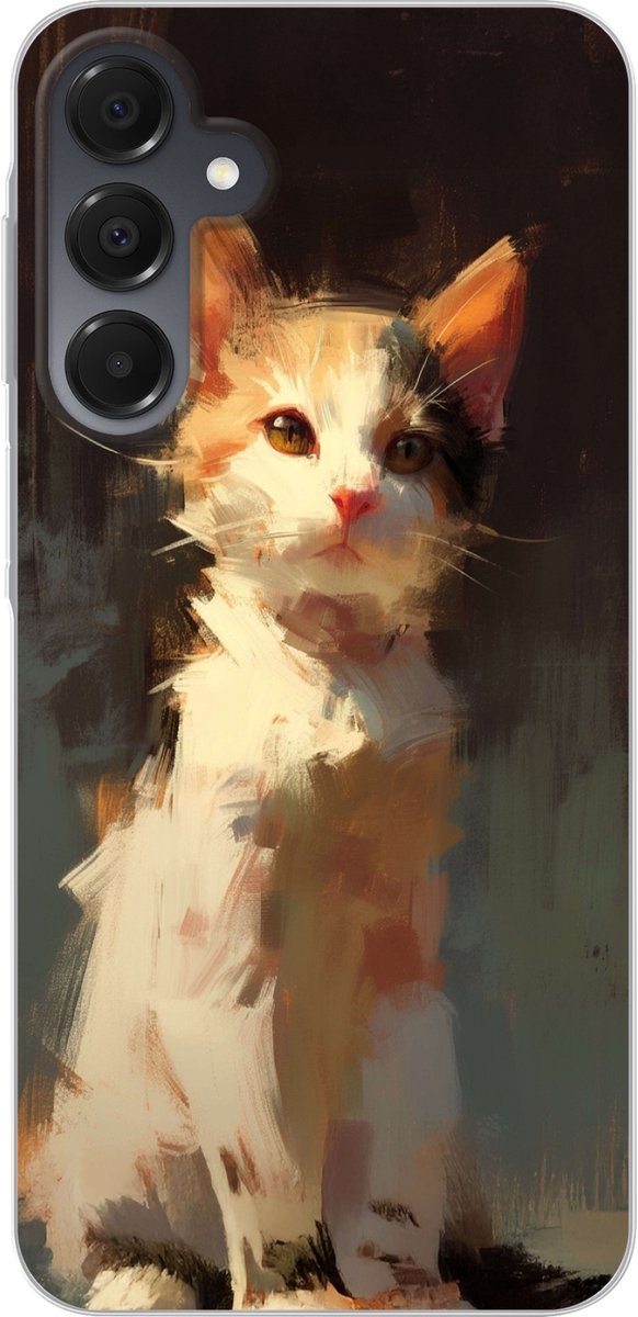 Telefoonhoesje Geschikt voor Samsung Galaxy A16 5G hoesje - Kat - Geschilderd - Artistiek - Wit - Siliconen Telefoonhoesje Telefoonhoesje