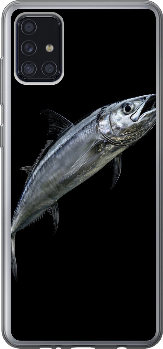 Telefoonhoesje Geschikt voor Samsung Galaxy A52 5G hoesje - Makreel - Vis - Zwart - Siliconen Telefoonhoesje Telefoonhoesje