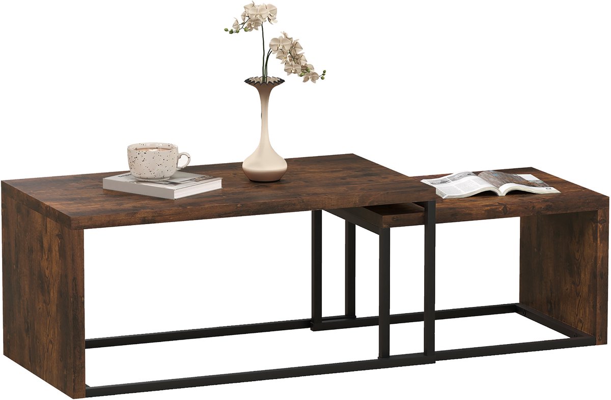 HOMCOM salontafel - 2 niveaus - spaanplaat - metaal - bruin