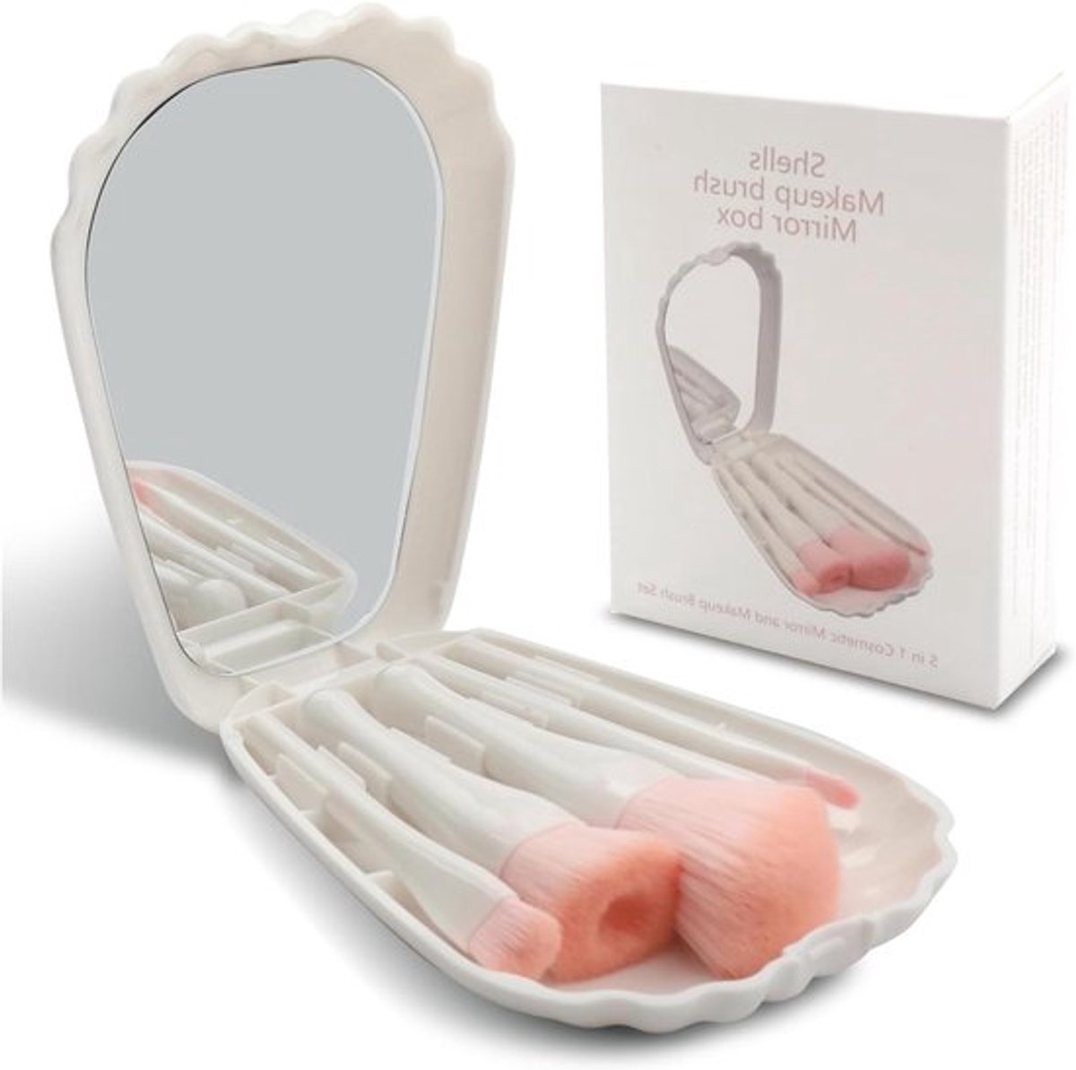 Make-upkwastenset voor op reis - Draagbare en Premium Mini-Make-upkwastenset met Schelpvormige Etui - Inclusief Blushborstel, Poeder Blending en Oogschaduwkwasten