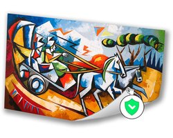 Kleurrijk met paard en wagen - Chariot poster - Muurdecoratie paarden - Kubisme - Interieurposters - Decoratie slaapkamer - poster 40x30 cm