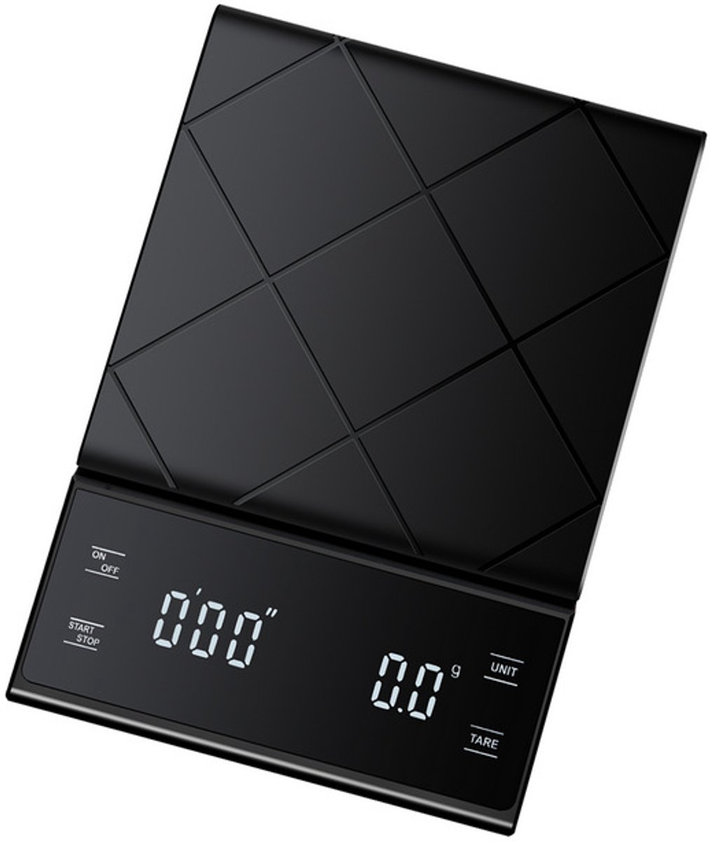 Koffieweegschaal van 5 kg/0,1 g met timer, opladen via USB