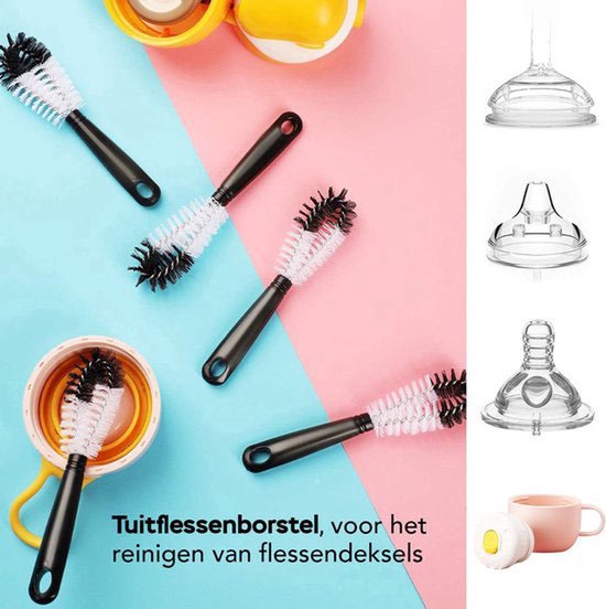 Framehack Flessenborstel - Flessenrager - Schoonmaakborstel - Flessenreiniger - 5 stuks - Kras- en BPA vrij - Geschikt voor alle oppervlakken - Flessenborstel Baby - Zwart — afbeelding 5
