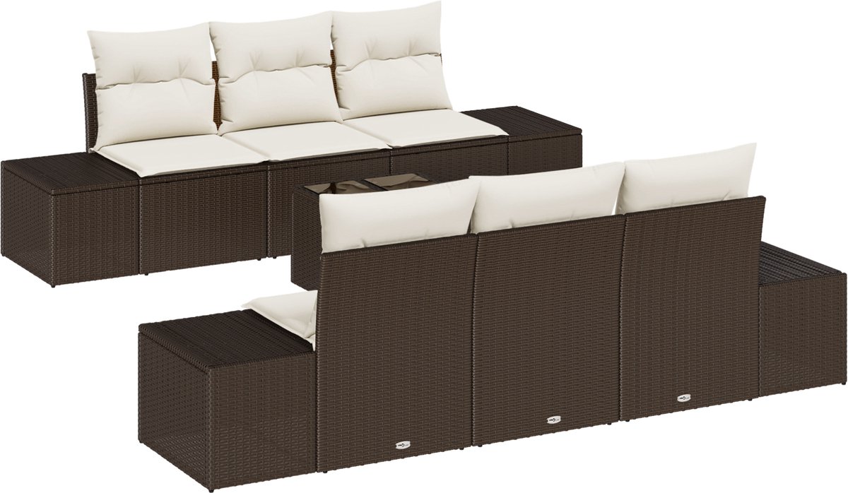 vidaXL - Tuinbank - Set - met - kussen - 8 - pcs - Bruin - en - Crème - poly - rattan