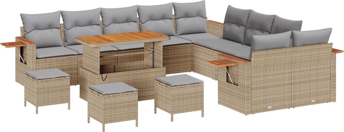 vidaXL - Tuinbank - Set - met - kussen - 18 - pcs - Beige - en - Lichtgrijs - poly - rattan