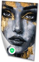 Abstract vrouwelijk portret met goud - Vrouw posters - Wanddecoratie gezicht - Goud - Wanddecoratie kinderkamer - Kantoor accessoires - poster 100x150 cm