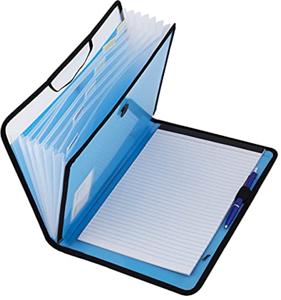 D.RECT Aktetas Notitieboekset Uitbreidbare map Organisator Map Uitbreidbare draagbare bestandsmap Documentmappen Ronde elastische band met sluitknop 7 vakken A4 Blauw