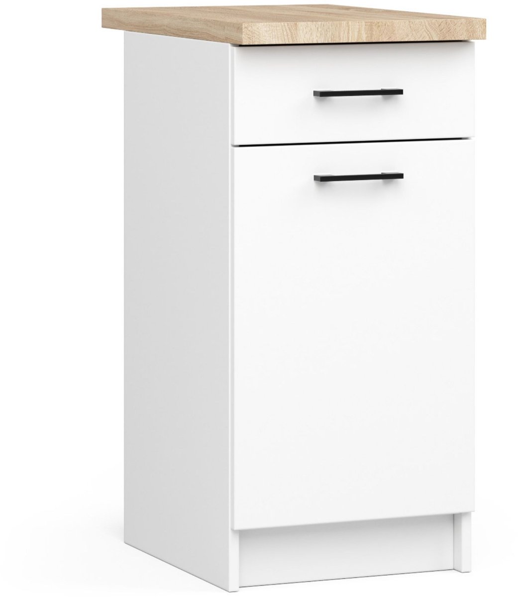Keukenkast modulaire OLIWIA S40 met Verkblad / Onderkast met 1 Deur en 1 Lade / AKORD Furniture Factory / Wit / 40 x 85 x 46 cm