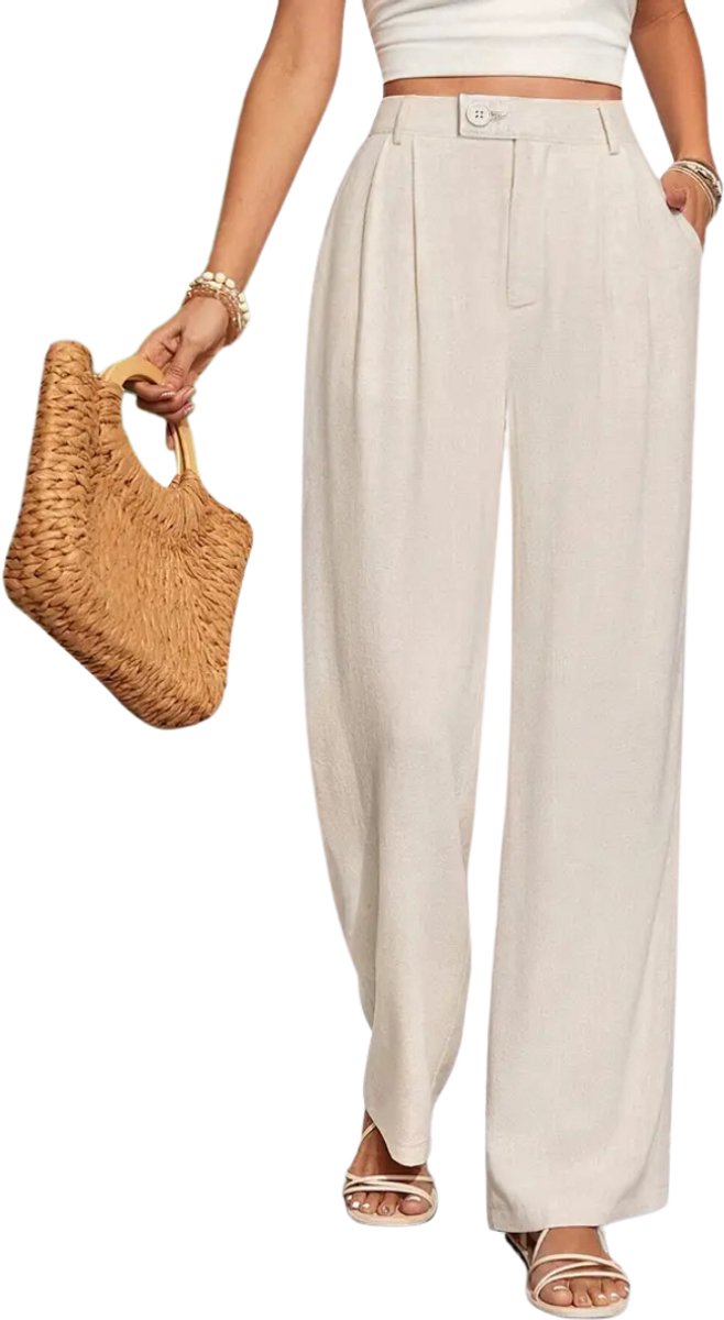 Nivard Linnen Broek Dames Zomerbroek Volwassenen Lange Broek Pantalon Strandbroek Zomer Ibiza Stijl Abrikoos