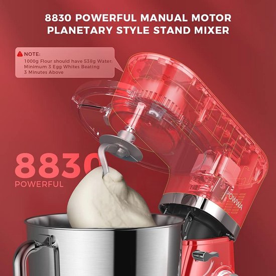 Keukenmachine 6,2 L - Multifunctionele Mengmachine en Kneedmachine met 1500 W en 6 + 1 Snelheden van La Hacienda. — afbeelding 4