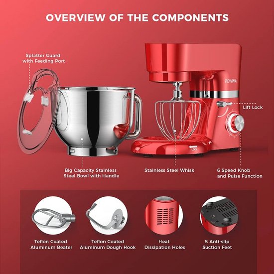 Keukenmachine 6,2 L - Multifunctionele Mengmachine en Kneedmachine met 1500 W en 6 + 1 Snelheden van La Hacienda. — afbeelding 5