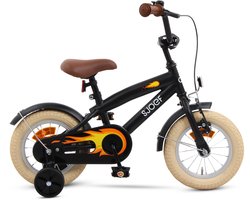 SJOEF Cruise Jongensfiets 12 inch - Kinderfiets zijwieltjes 2, 3 & 4 jaar - Beachcruiser Fiets 12 inch - Mat Zwart