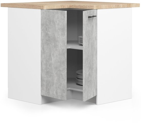 Küchenschrank AKORD OLIWIA Modular S40 Unterschrank Mit Arbeitsplatte Weiss 40 Cm Tur Schublade 2 Ebenen Front Beton B40 X H85 X T46 Cm