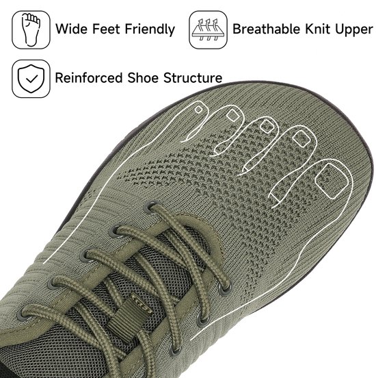 Barefoot Schoenen - Sportschoenen Sneakers - Fitnessschoenen - Hardloopschoenen - Ademend Knit Textiel - Platte Zool - Groen- Maat 42