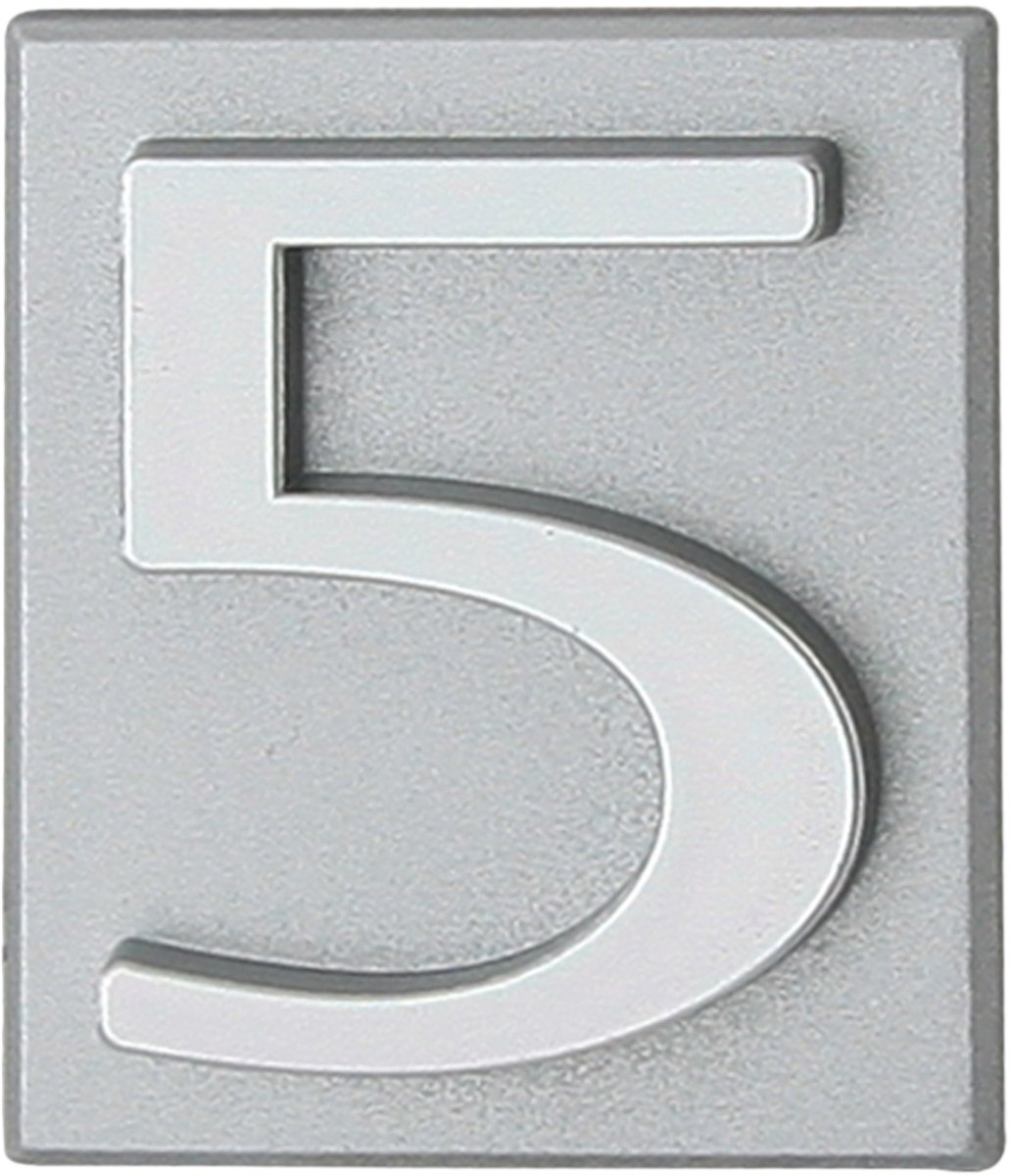 Domino® Deurnummer Zelfklevend INV - "5" - Zilver - Woonhuisnummer Hotelkamernummer 40x47mm - Huisnummer Brievenbus Adresnummer Stickers - Huisnummerplaatje - Deur en Kamernummer - Lockernummer