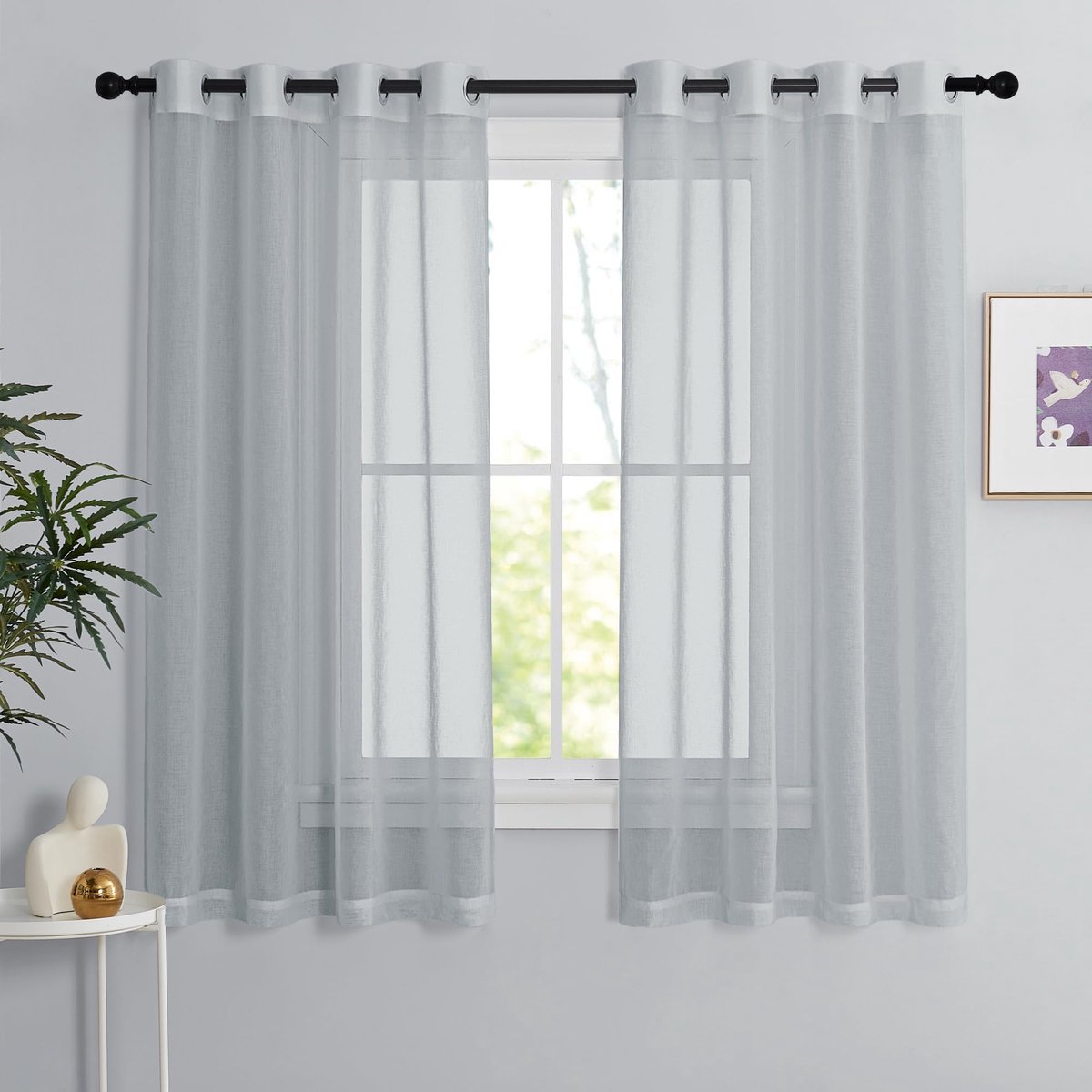 Unyqoos Moderne Grijze Linnenlook Gordijnen Set van 2 met Ingestanste Ringen 160 x 140 cm grijs