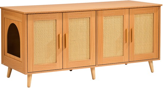 VEVOR Kattenbakbehuizing voor 2 katten, kattenbak, meubels verborgen met tweepersoonskamers, houten kattenbakkast past op de meeste kattenbak, 100 cm L x 48 cm B x 49 cm H, Greige