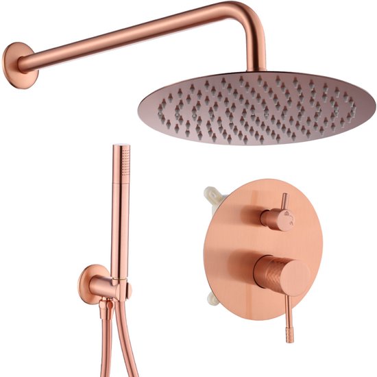 WEBO Valencia regendoucheset - Inbouw - Koper - Doucheset - 25cm - Stortdouche - Luxe Douchekop - Complete doucheset inclusief Handdouche