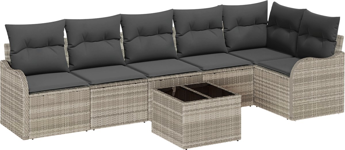 vidaXL - Tuinbank - Set - met - kussen - met - opslag - 7 - pcs - Grijs - Poly - rattan