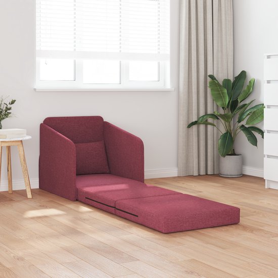 vidaXL - Vloersofa - Bed - 2-in-1 - Wijnrood - 65x80x83 - cm - Stoffering