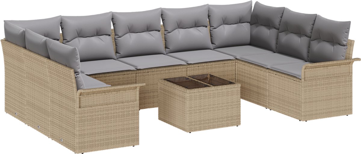vidaXL - Tuinbank - Set - met - opslag - 10 - pcs - Zwart - poly - rattan