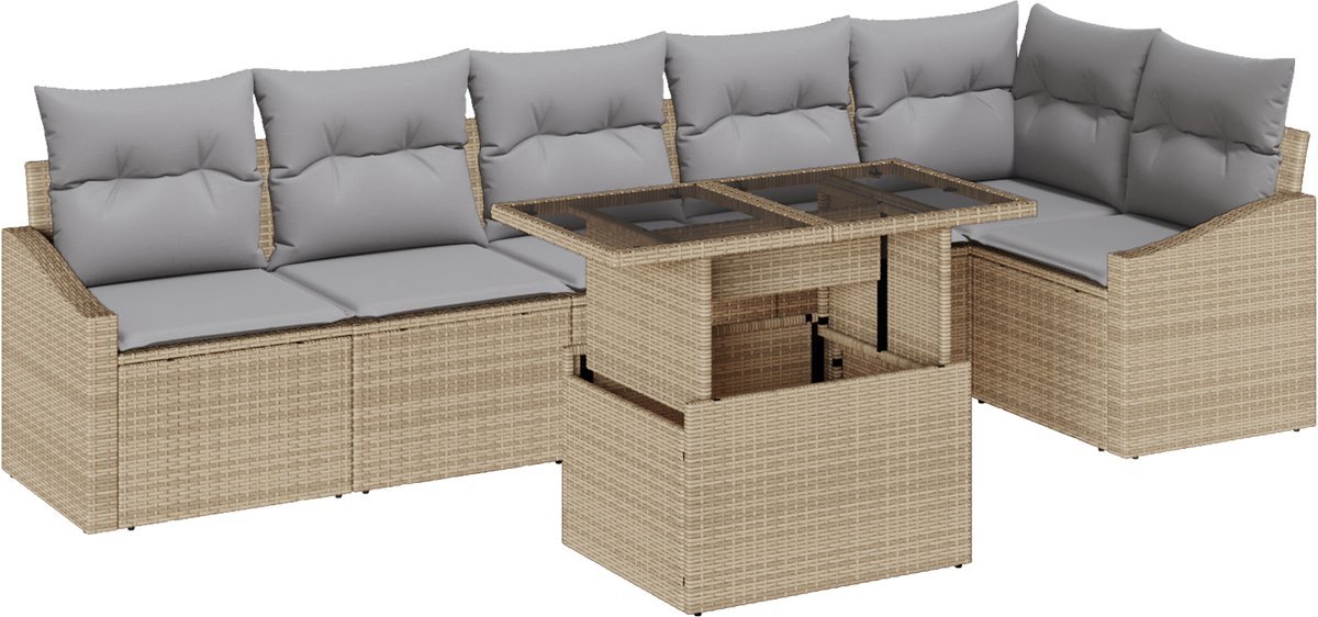 vidaXL Tuinbank - Set - 7 - st - Beige - en - Lichtgrijs - poly - rattan Beige en licht grijs