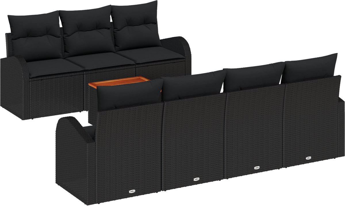 vidaXL - Tuinbank - Set - met - kussen - 8 - pcs - Zwart - poly - rattan