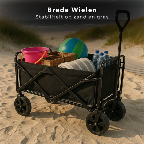 Cheqo® Opvouwbare Bolderwagen - Bolderkar Opvouwbaar - Metaal - Strand en Vakantie - Strandkar - Grote Wielen van Cheqo — afbeelding 2