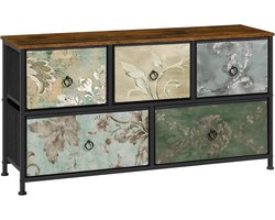warraich-Productontwikkelaar van ladekasten met vijf stoffen lades, metalen frame en decoratief vintage bloemmotief