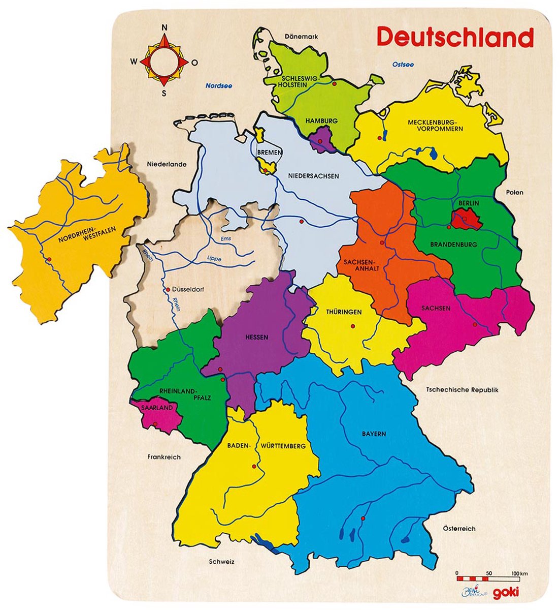 GOKI Puzzel - Duitsland - 16 Stukjes - 30X40X1Cm - Hout - 4 Jaar