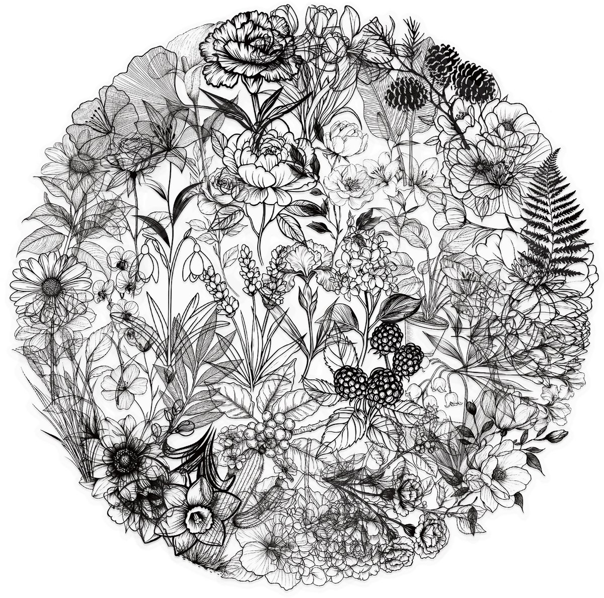 Stickerset Bloemen Zwart/Wit - Set met 50 stickers Flowers — afbeelding 2