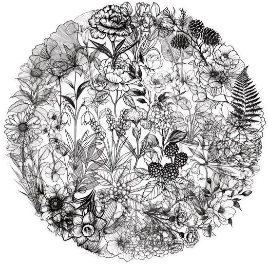 Stickerset Fleurs Zwart/ Wit - Set avec 58 stickers Fleurs