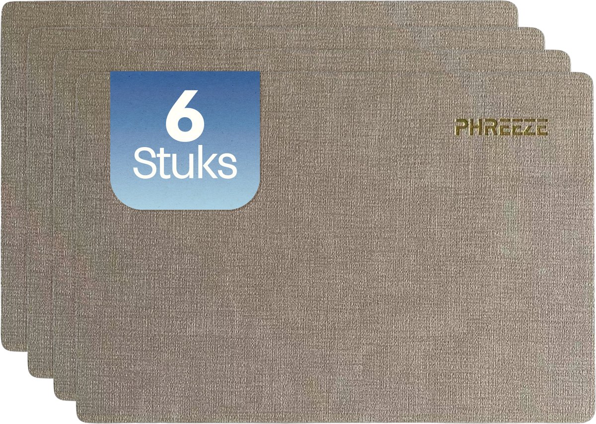 Phreeze Grote Placemat met Luxe Design - 6 Stuks - Wasbaar - Dubbelzijdige Placemats - Kunststof - Beige / Cremekleurig