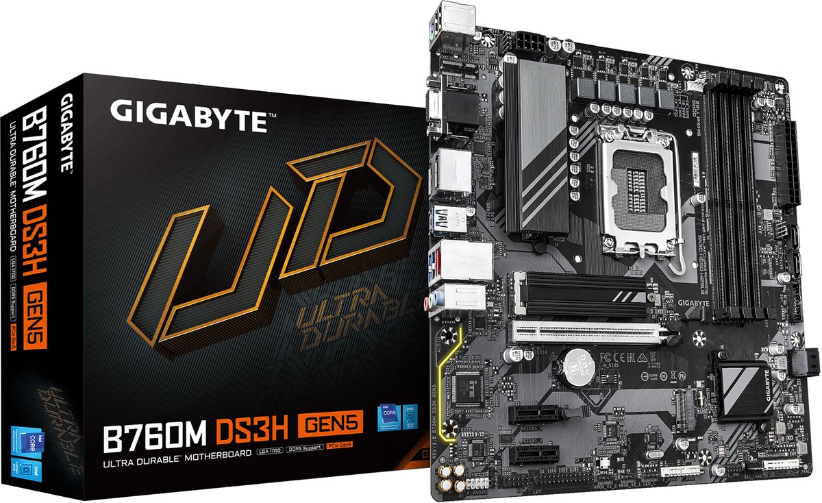 Gigabyte B760M DS3H GEN5 - Moederbord - Intel B760 Chipset - DDR5 Ondersteuning - Micro ATX
