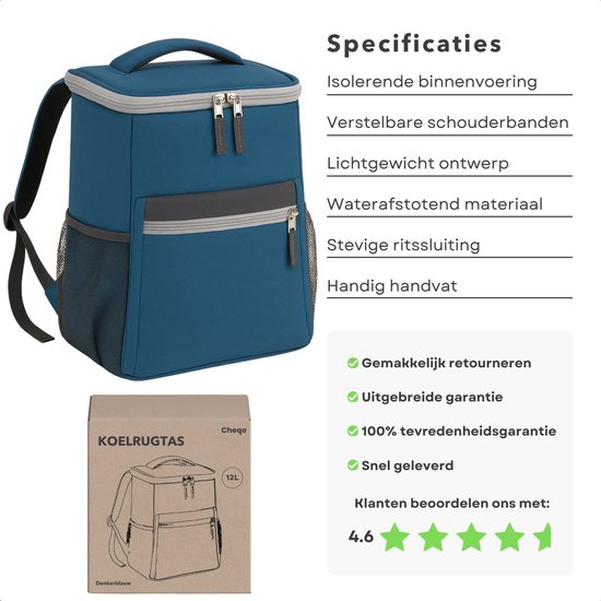 Cheqo® Koelrugtas 12L - Koelrugzak - Koeltas - Lunchtas - Picknicktas - Donkerblauw - Isolerende Rugzak voor Picknick - Compact en Waterdicht van Cheqo — afbeelding 5