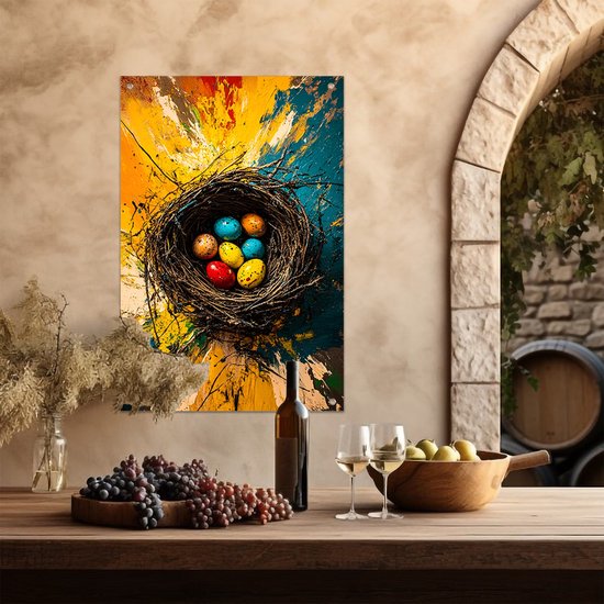 Oeufs colorés dans un nid - Affiches Nest - Affiche d'oeufs d'extérieur - Expressionnisme abstrait - Affiche Décoration de jardin - Décoration de jardin - affiche jardin 100x150 cm