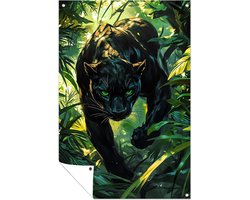 Zwarte panter in jungle decor - Panter posters - Tuinschilderij dier - Digital Art - Tuinposter - Duurzame tuinposter - tuinposter 60x90 cm