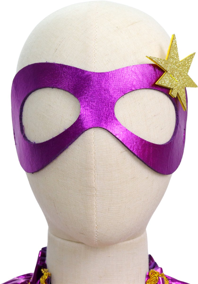 Joya Kids® Verkleedset Meisje | Superhelden Outfit Kind | Tutu Rok + Metallic Cape + Masker | Superheldin Ster | Prinses | Meisje Verkleedset | Prinsessencape | Carnaval | Verkleedkleding 3-delig | Paars — afbeelding 7